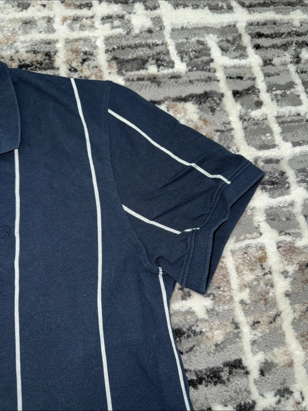 Banana Republic Navy Polo with White Vertical Stripes